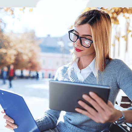 Account Features woman looking at laptop
