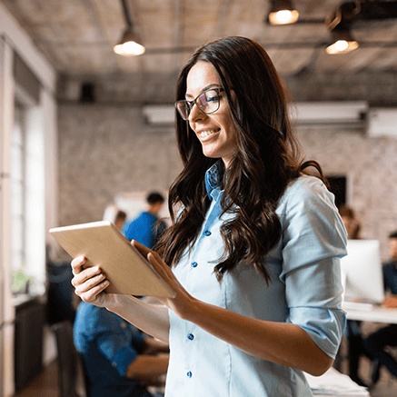 Features woman on tablet